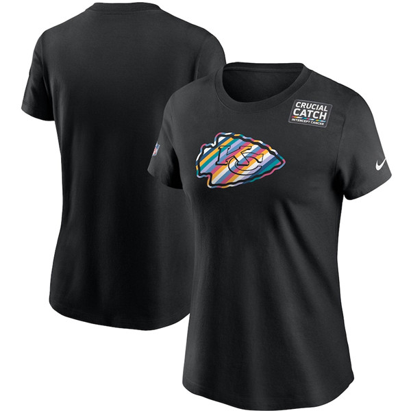 Women's Kansas City Chiefs Black Sideline Crucial Catch Performance T-Shirt 2020(Run Small)